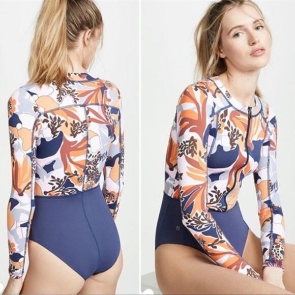 Anthropologie Maaji L Reversible Indigo Front Zip Long Sleeve Rashguard Swimsuit - Picture 4 of 17